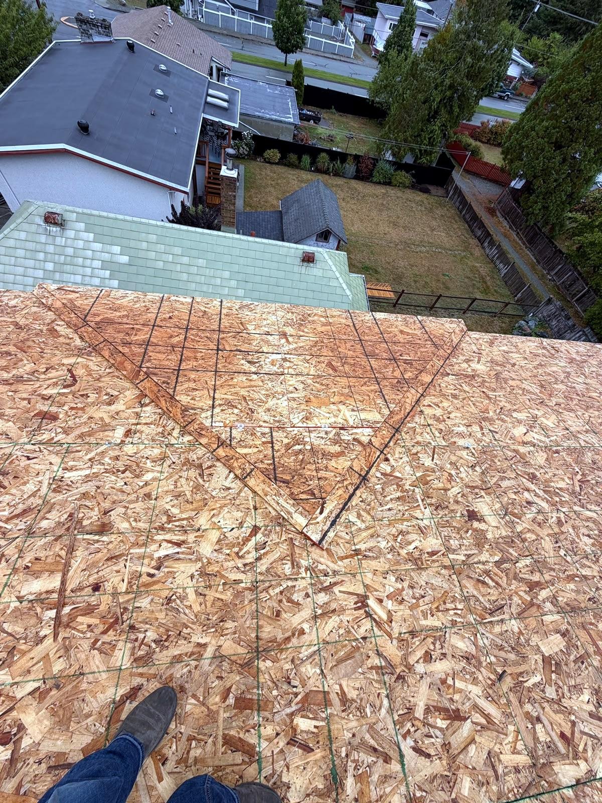 Torch-on underlayment layout in progress by Eco Roofing Ltd, Vancouver Island BC