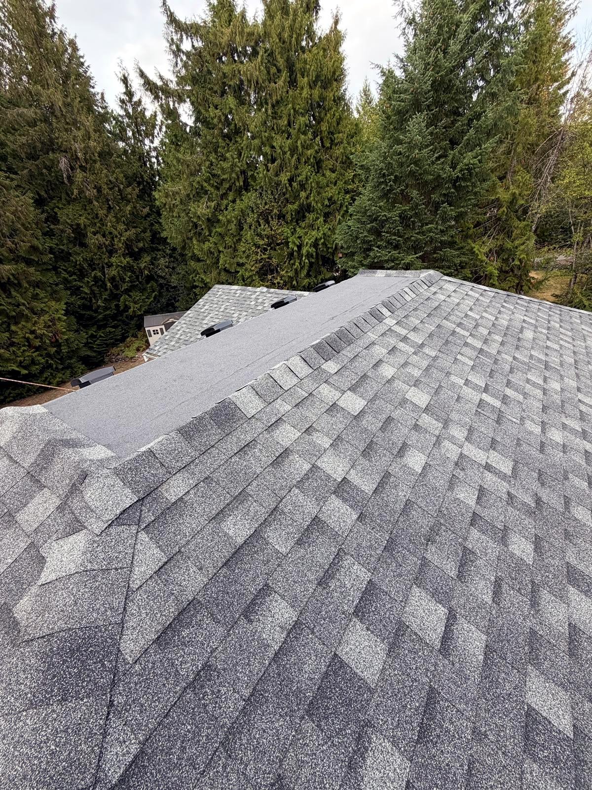 Roofing professional inspecting an aging roof on a Vancouver Island home